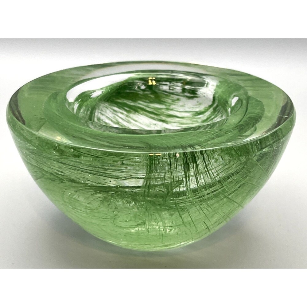 Vtg Kosta Boda Atoll Green Swirl Glass Votive Candle Holder Bowl Anna Ehrner